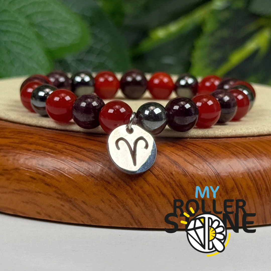 Bracelet Signe Lunaire Bélier – Cornaline, Grenat & Hématite