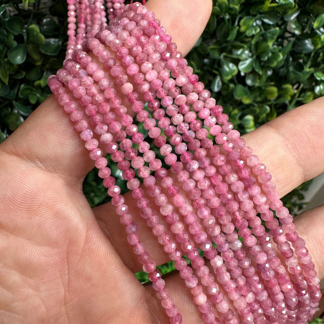 Perle Rondelle Facettée Tourmaline rose