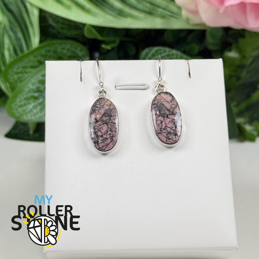 Boucles d’oreilles argent 925 rhodonite #E317