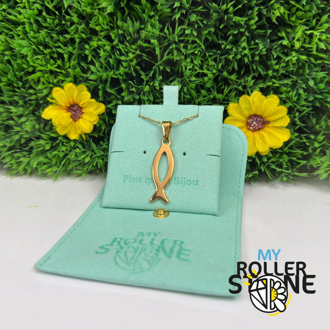 Pendentif Poisson de Jésus – Symbole Chrétien Ichthys en Acier doré