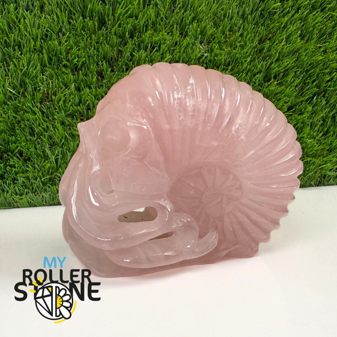 Sculpture en Quartz rose Tete de Mort et Pieuvre