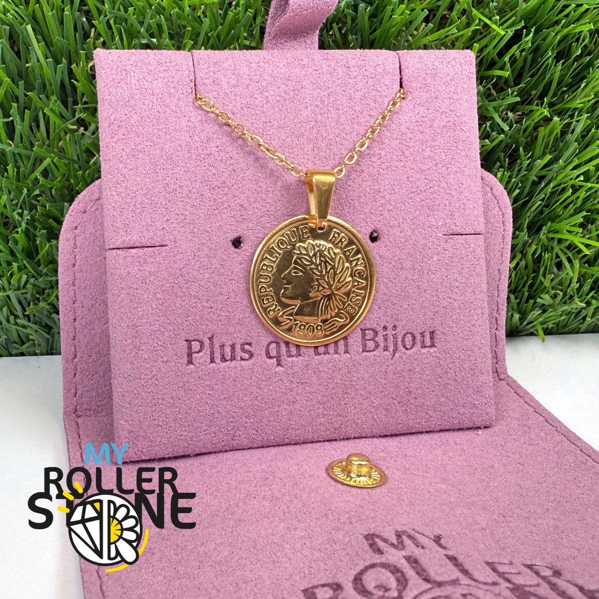 Pendentif Pièce de monnaie Française acier inoxydable doré