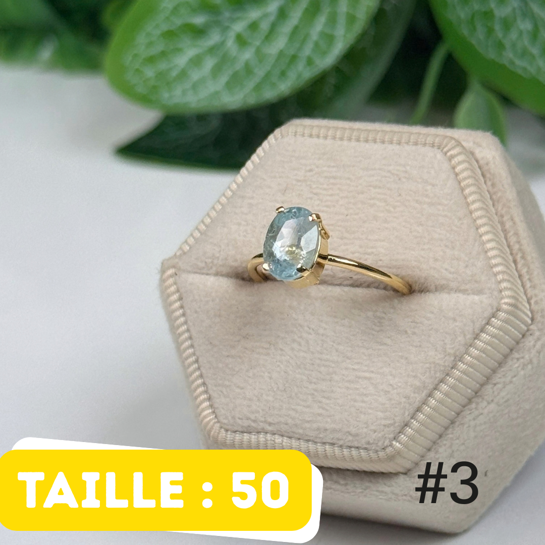 Bague Aigue-Marine facettée Argent 925 Plaqué Or #3