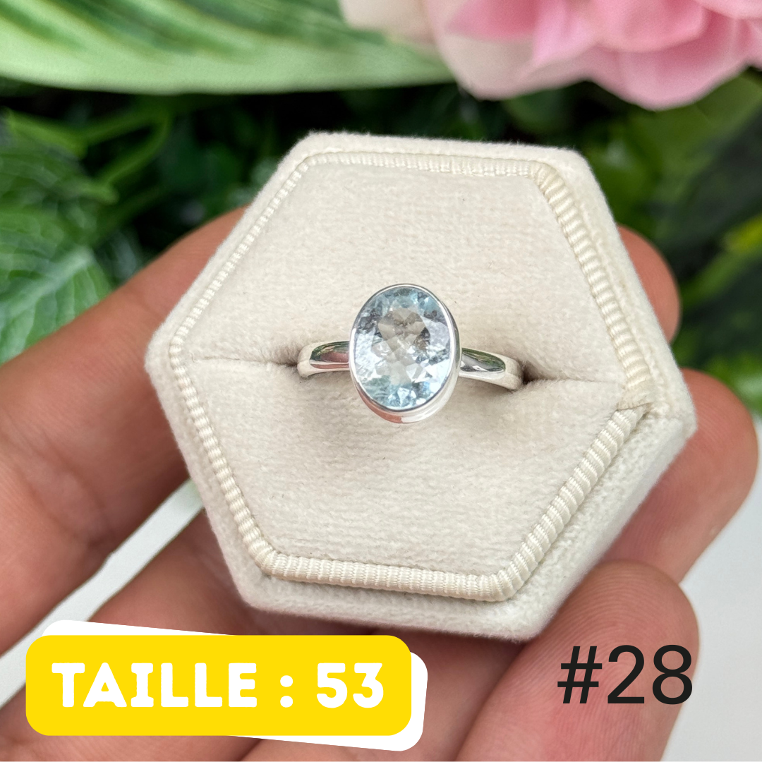 Bague argent aigue-marine facettée #FR28