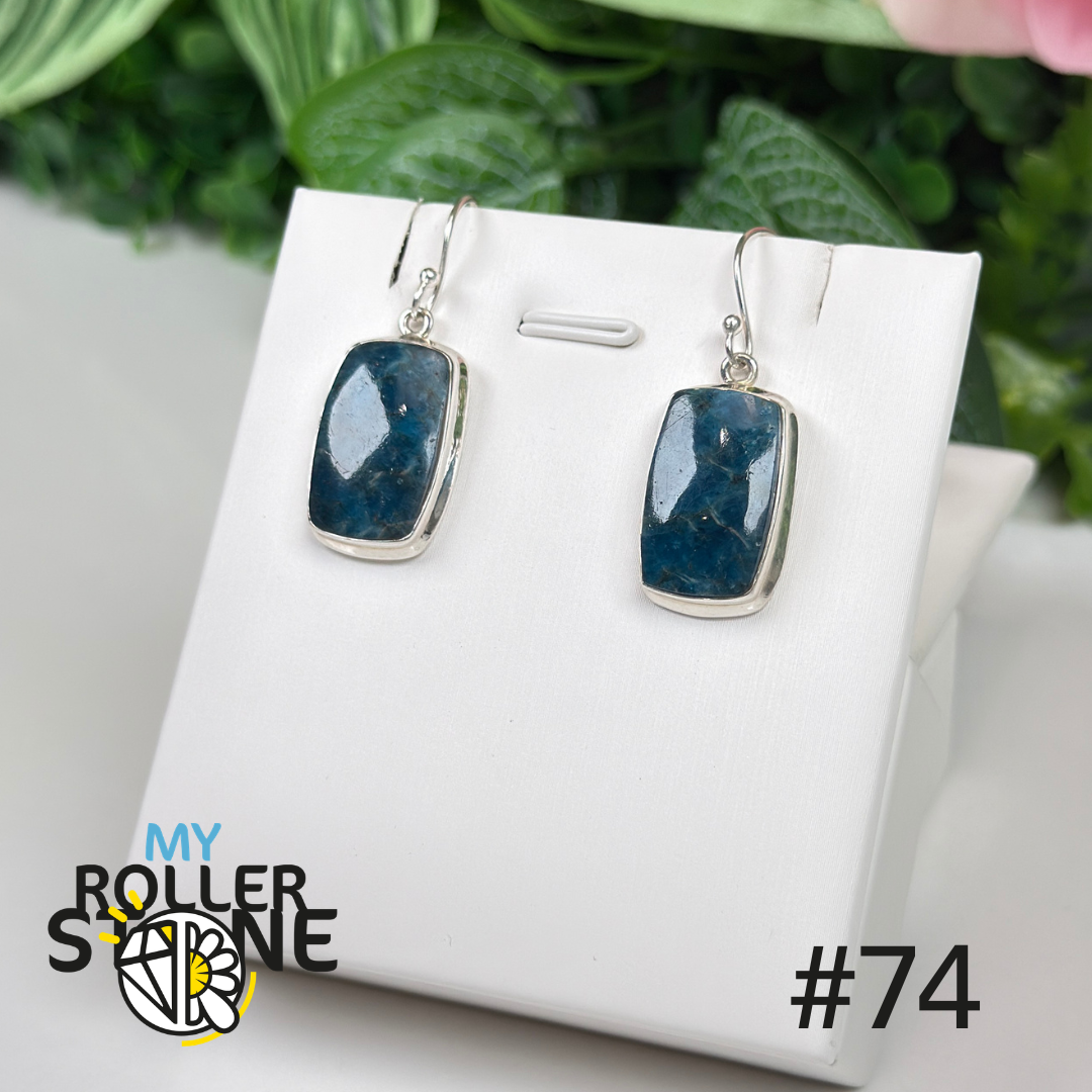Boucles d’oreilles argent 925 apatite bleue néon #CE74