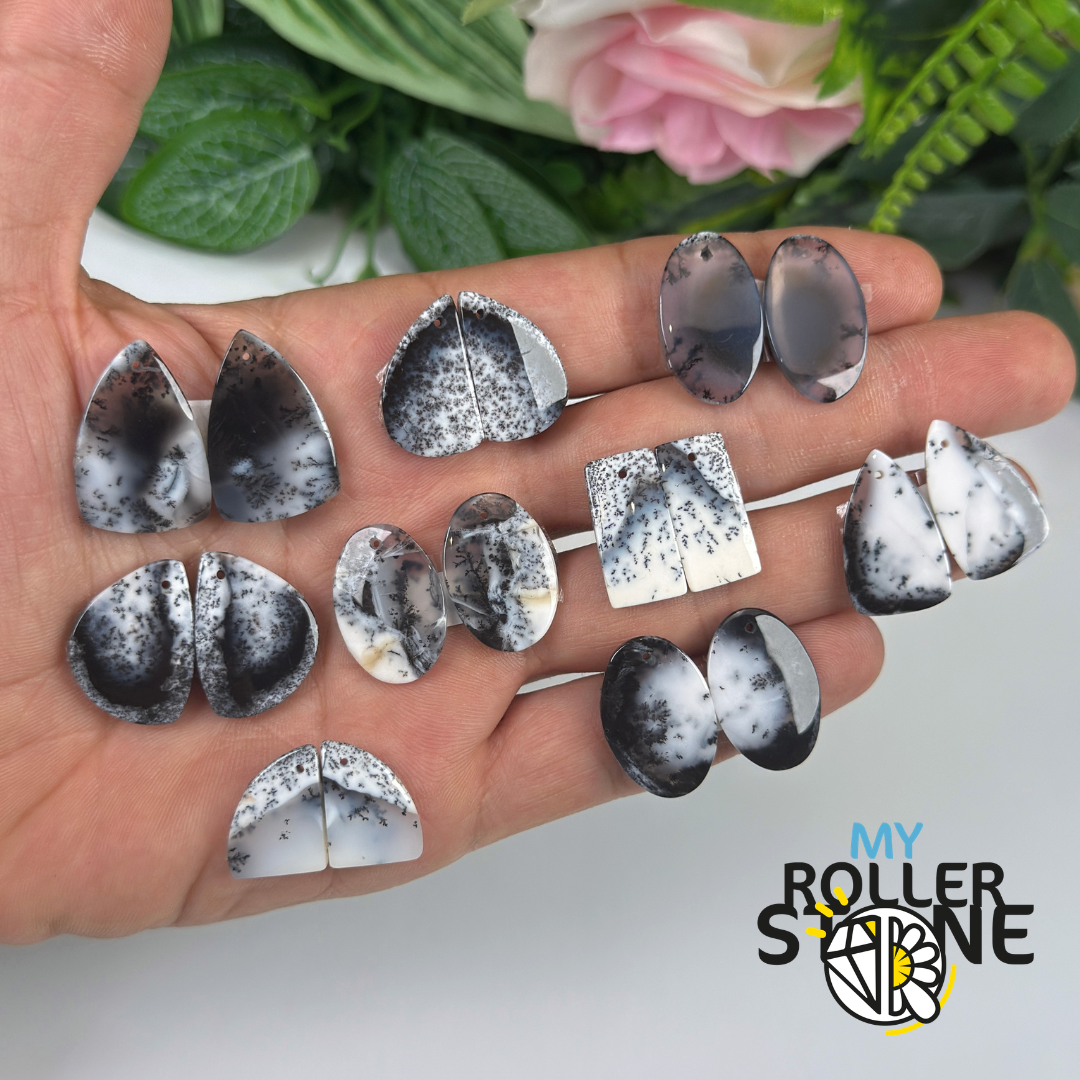 Paire de cabochons Opale Dendritique percé (Pour Boucles d'oreilles)