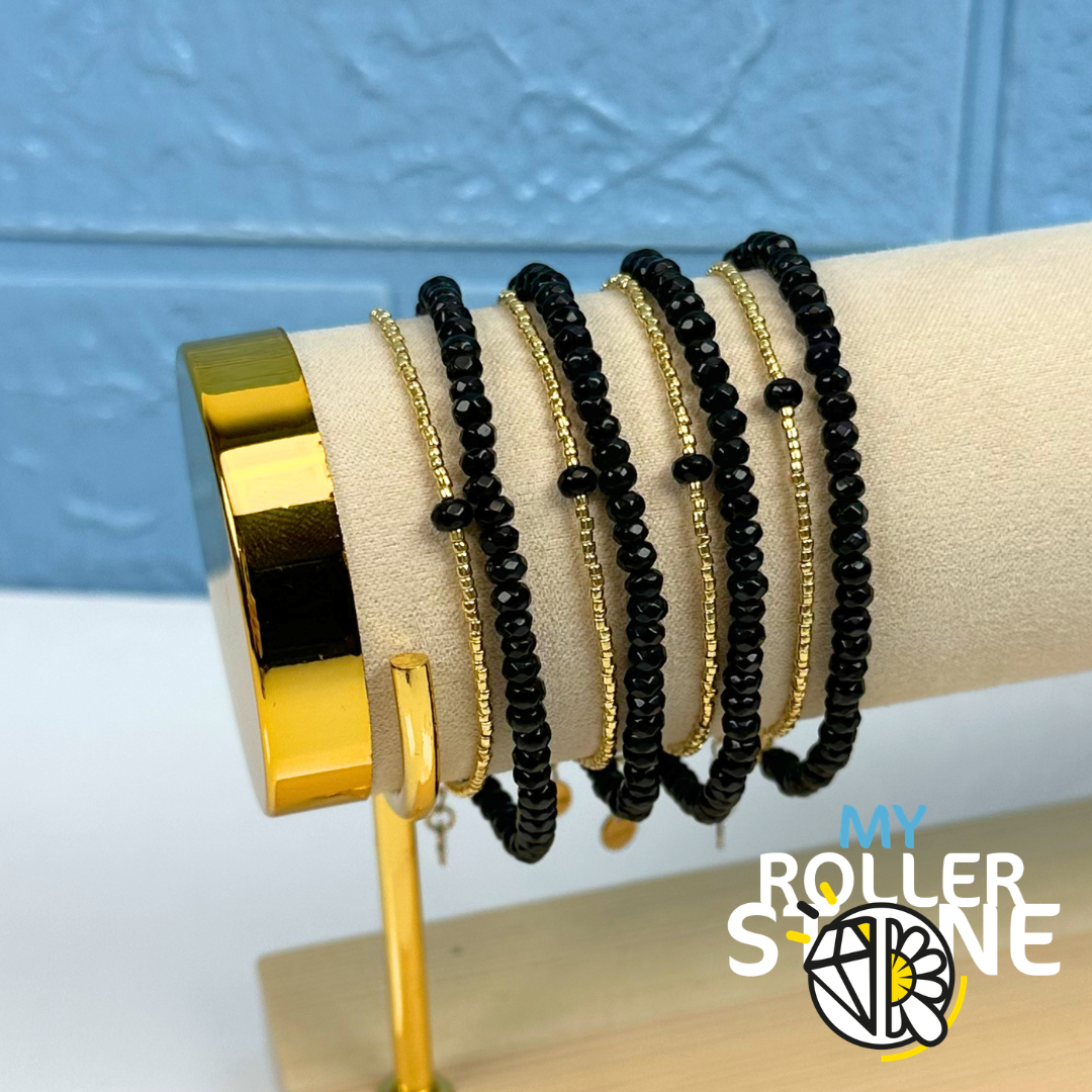 Bracelet doubles rangs Morganite ou Onyx noire