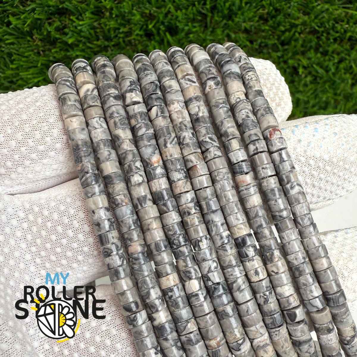 Perle Heishi Jaspe Picasso noire