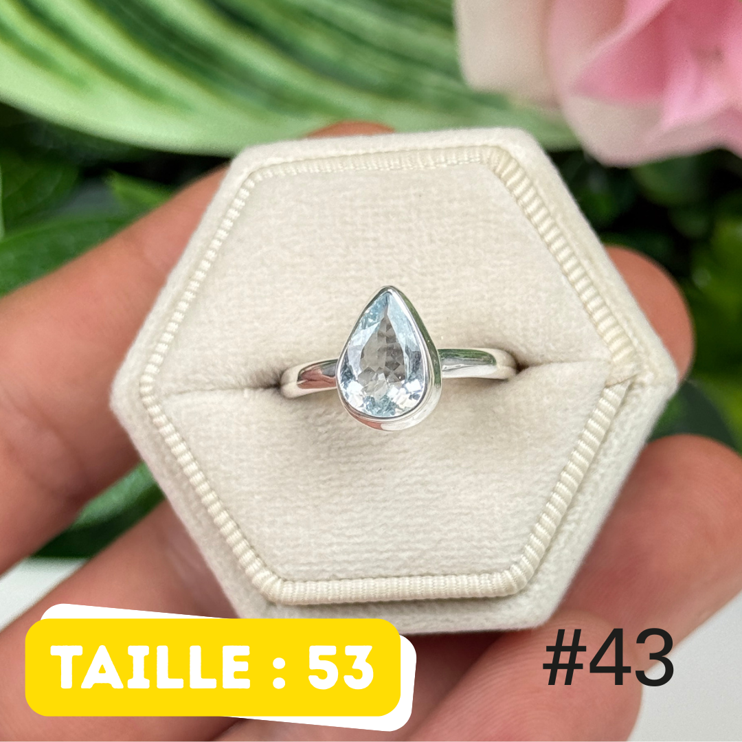 Bague argent aigue-marine facettée #FR43