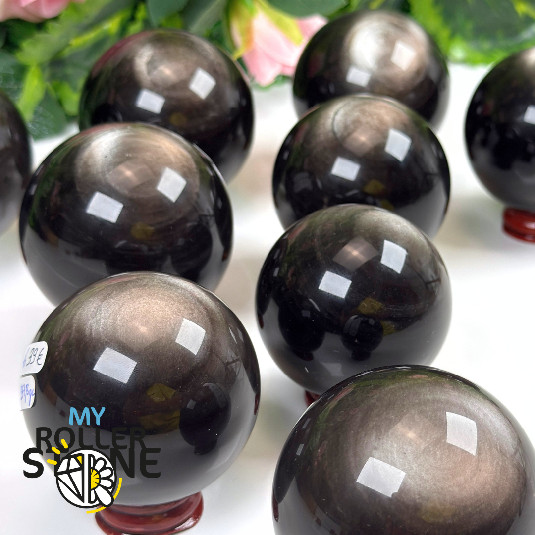 Sphère en Obsidienne argentée