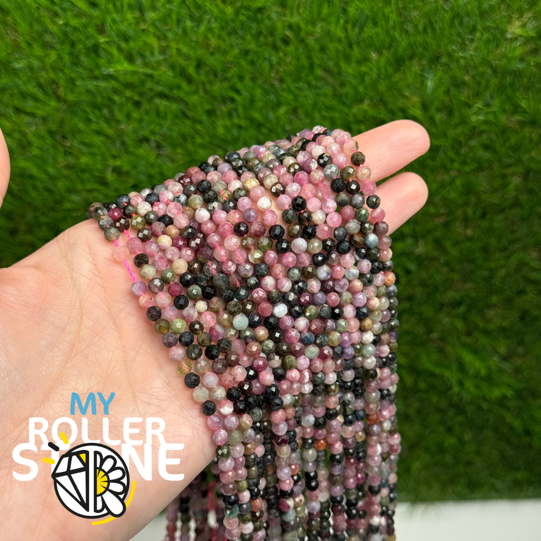 Perles Tourmaline Multicolore Facettées 1A 4MM-3MM