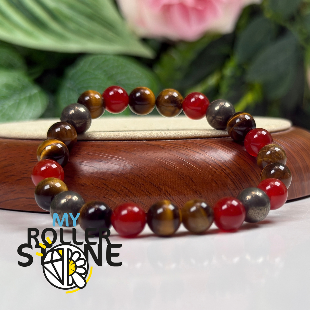 Bracelet Chemin de Vie 1 – Œil de tigre, Cornaline & Pyrite