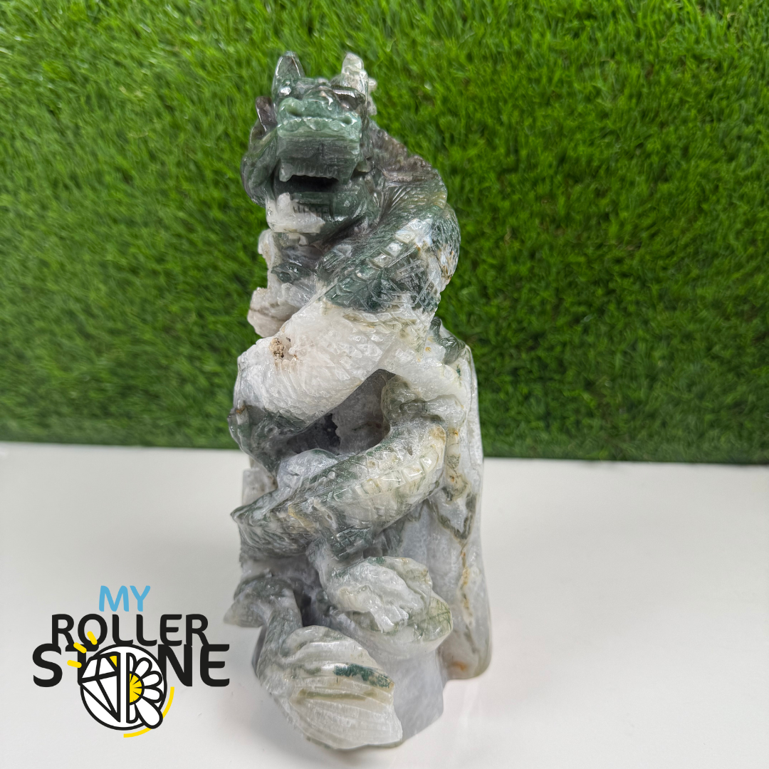 Sculpture en Forme de Dragon en Agate mousse
