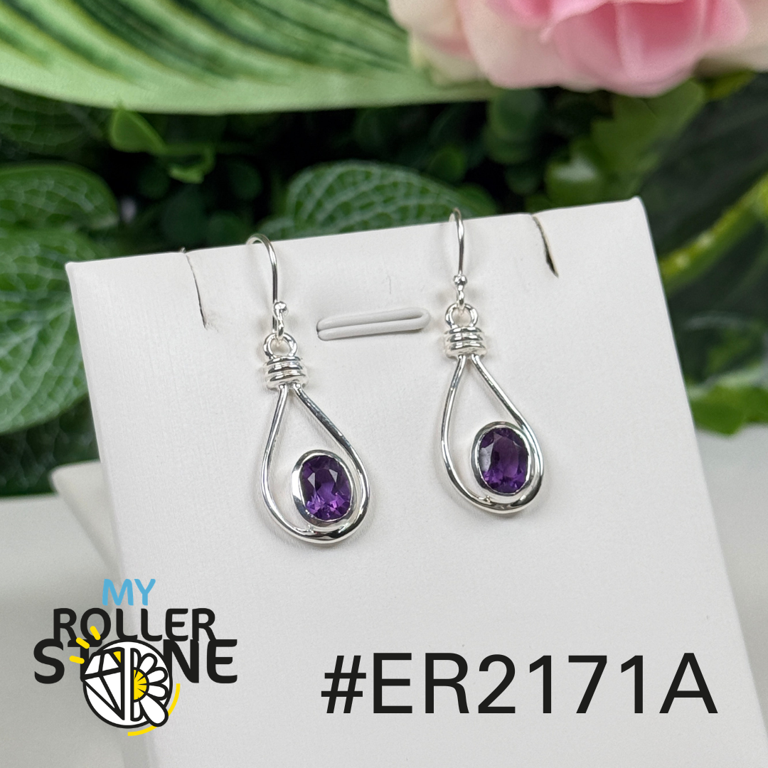 Boucles d’oreilles argent 925 améthyste facettée #171A