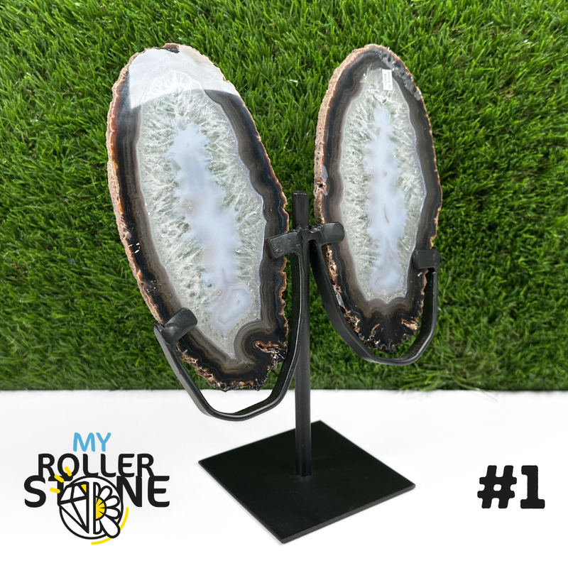 Tranche Duo d'Agate sur Support Métal #1