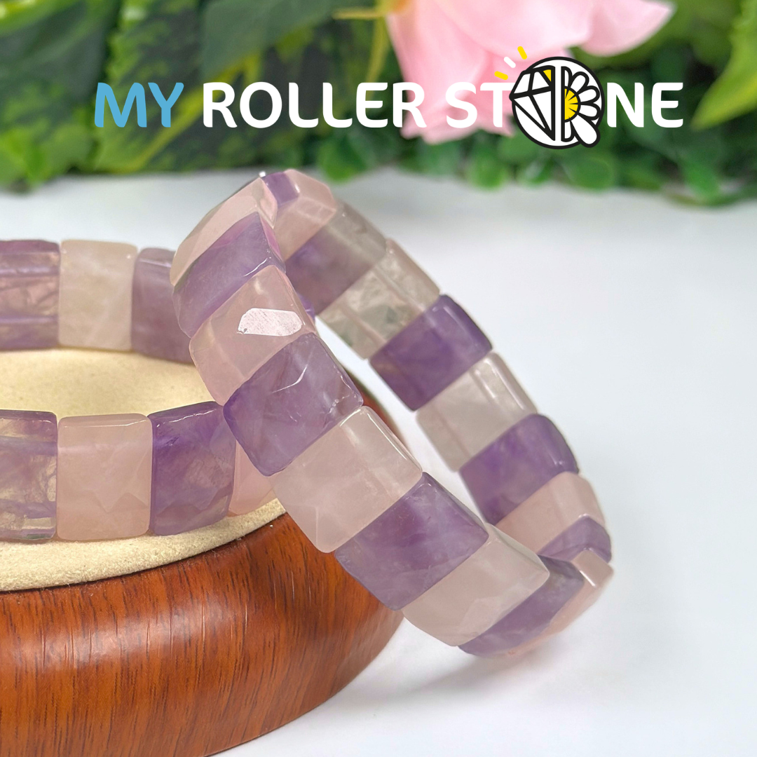 Bracelet Manchette en Améthyste & Quartz Rose