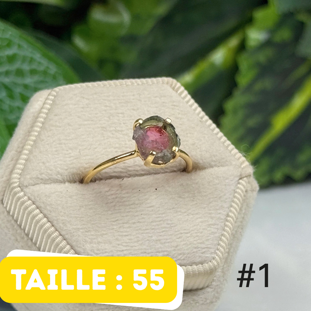 Bague Tourmaline Watermelon Argent 925 Plaqué Or #1