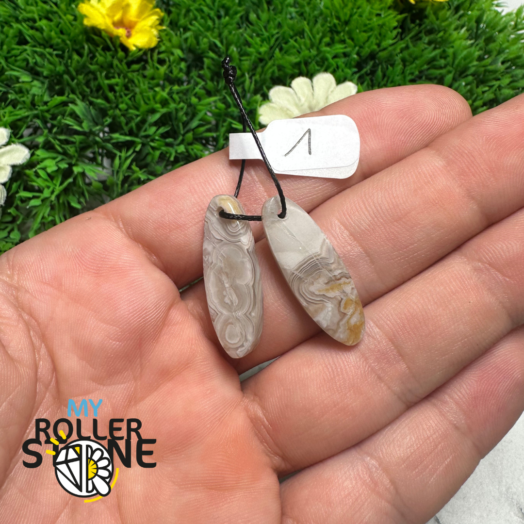 Paire de Cabochons percées Agate Mexicaine goutte