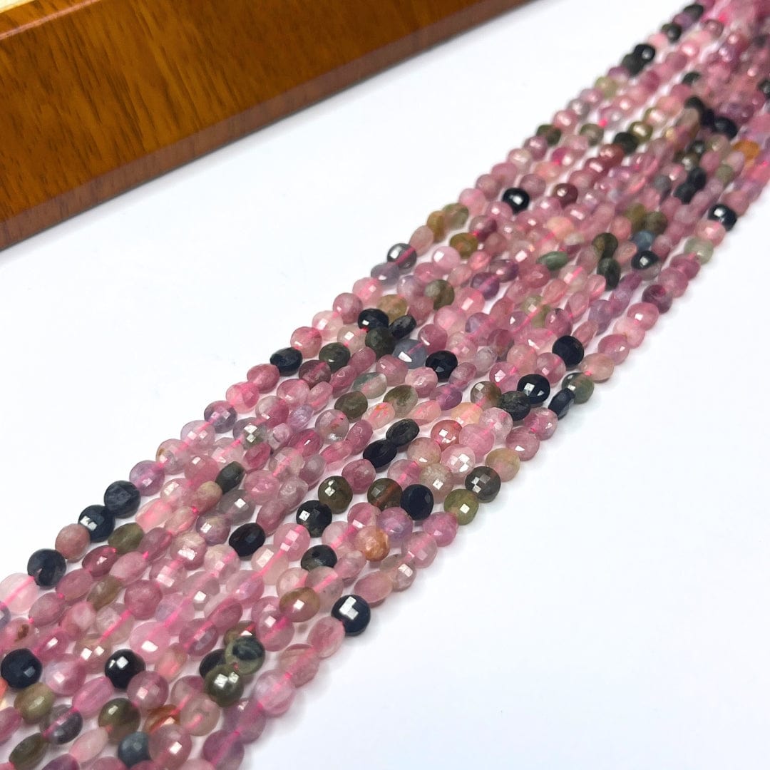 Perles Rondes Plates à facettes Tourmaline Multicolore