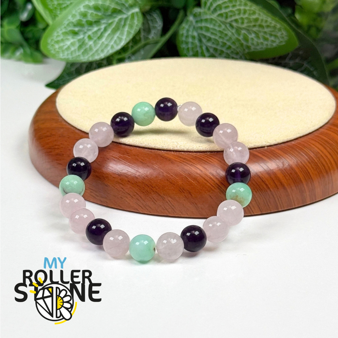Bracelet Chemin de Vie 33 – Quartz rose, Améthyste & Chrysoprase