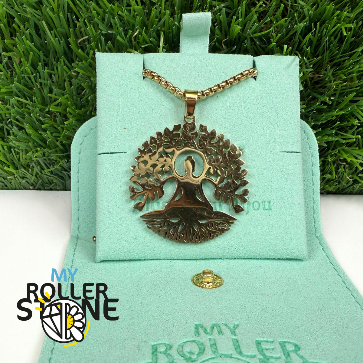 Méditation et Arbre de vie acier inoxydable doré