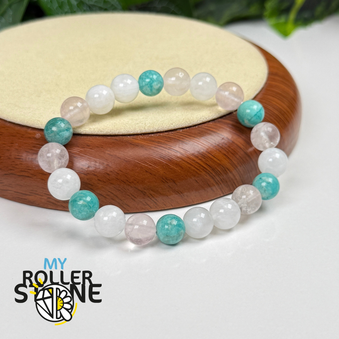 Bracelet Chemin de Vie 2 – Pierre de lune, Quartz rose & Amazonite