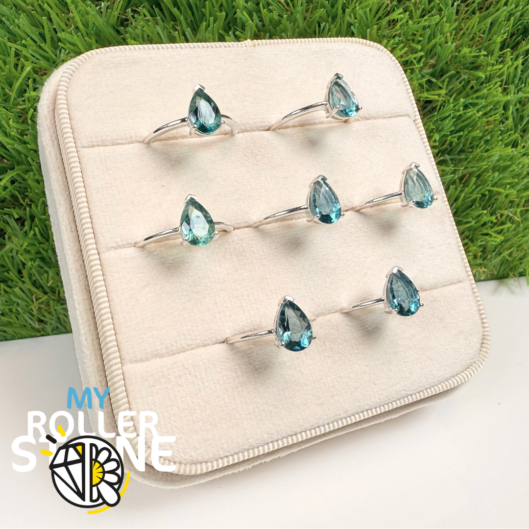 Bague Argent Fluorite Bleu-Vert Goutte Facettée (RBC321)