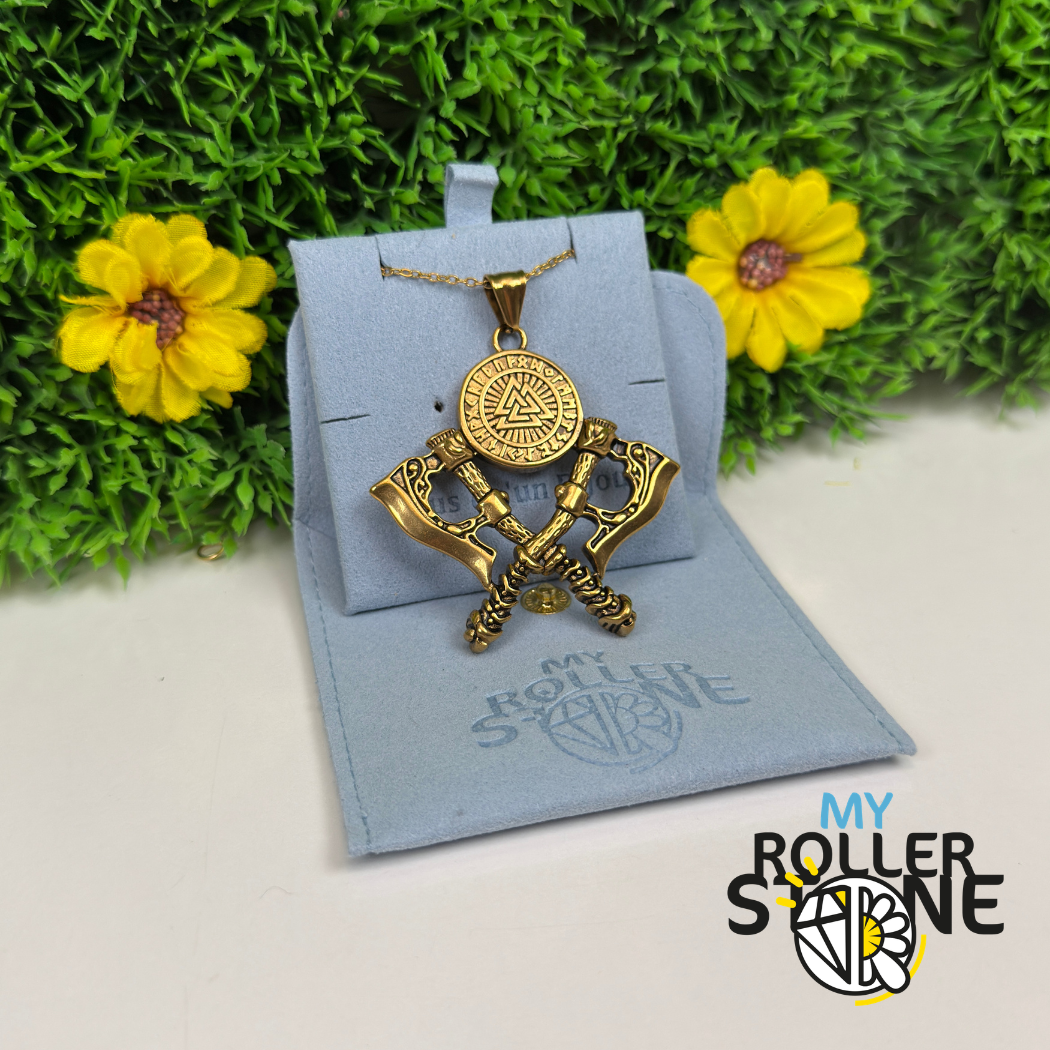Pendentif Valknut Viking & Double Hache en Acier Inoxydable 304