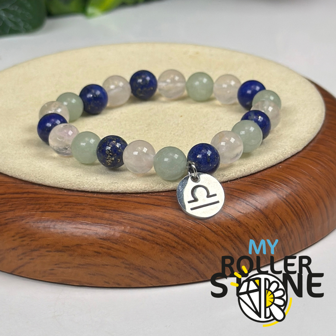 Bracelet Signe Lunaire Balance – Quartz rose, Lapis-lazuli & Aventurine verte