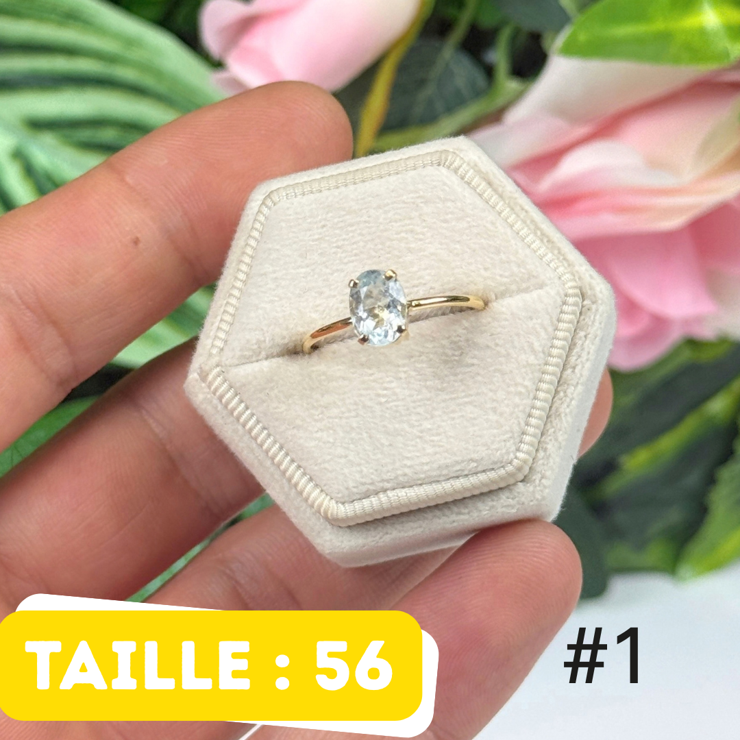 Bague Aigue-Marine facettée Argent 925 Plaqué Or #1