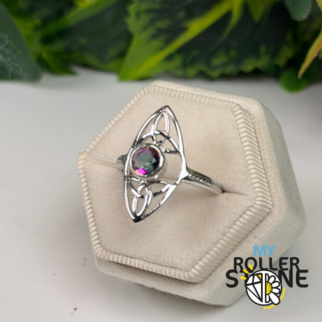 Bague Celtique en Argent 925 et Topaze Mystique Facettée