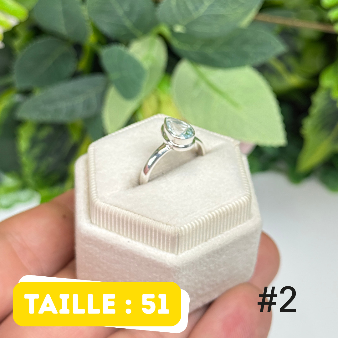 Bague argent 925 aigue-marine facettée #QFR2