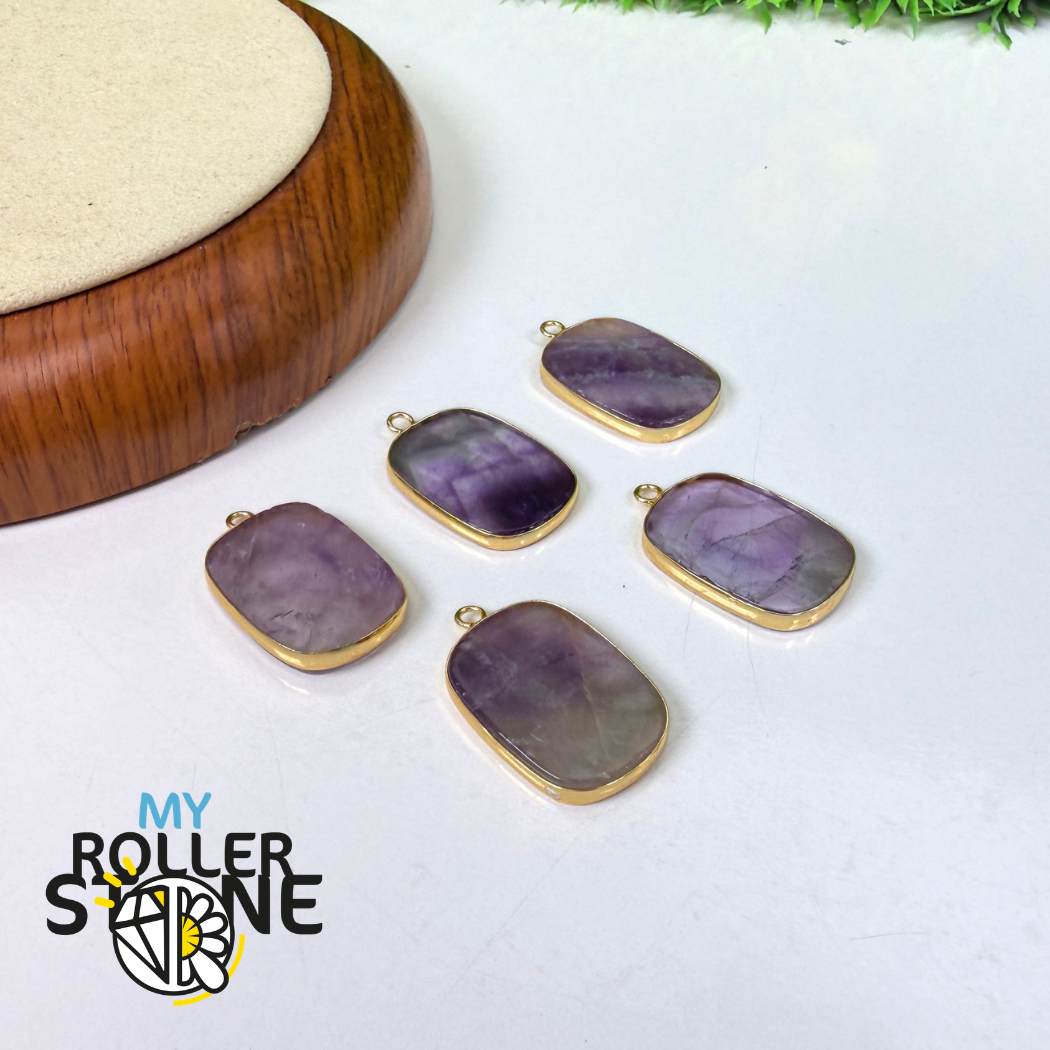 Pendentif plat serti Rhodonite ou Amethyste