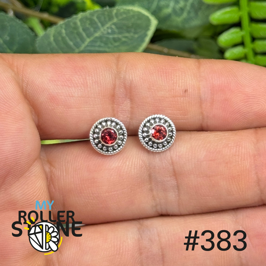 Boucles d’oreilles puces argent grenat facetté #S383