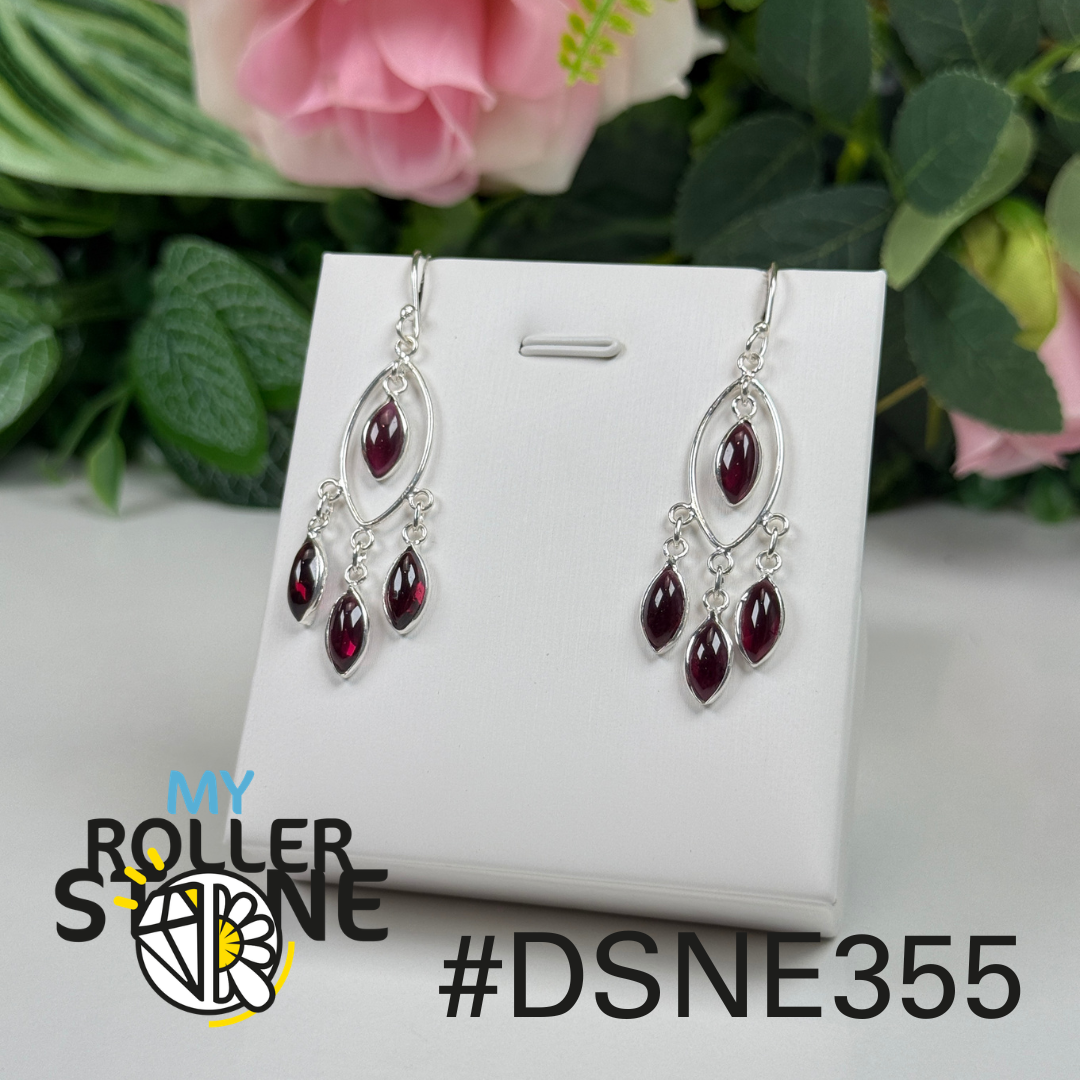 Boucles d’oreilles argent grenat cabochon #E355