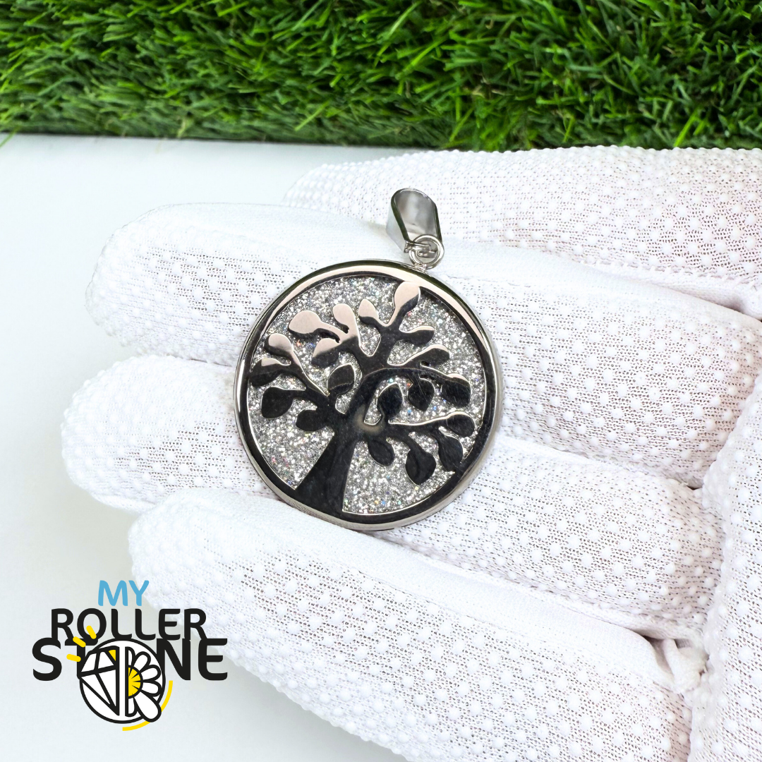 Pendentif Arbre de vie Acier inoxydable Violet/Argenté