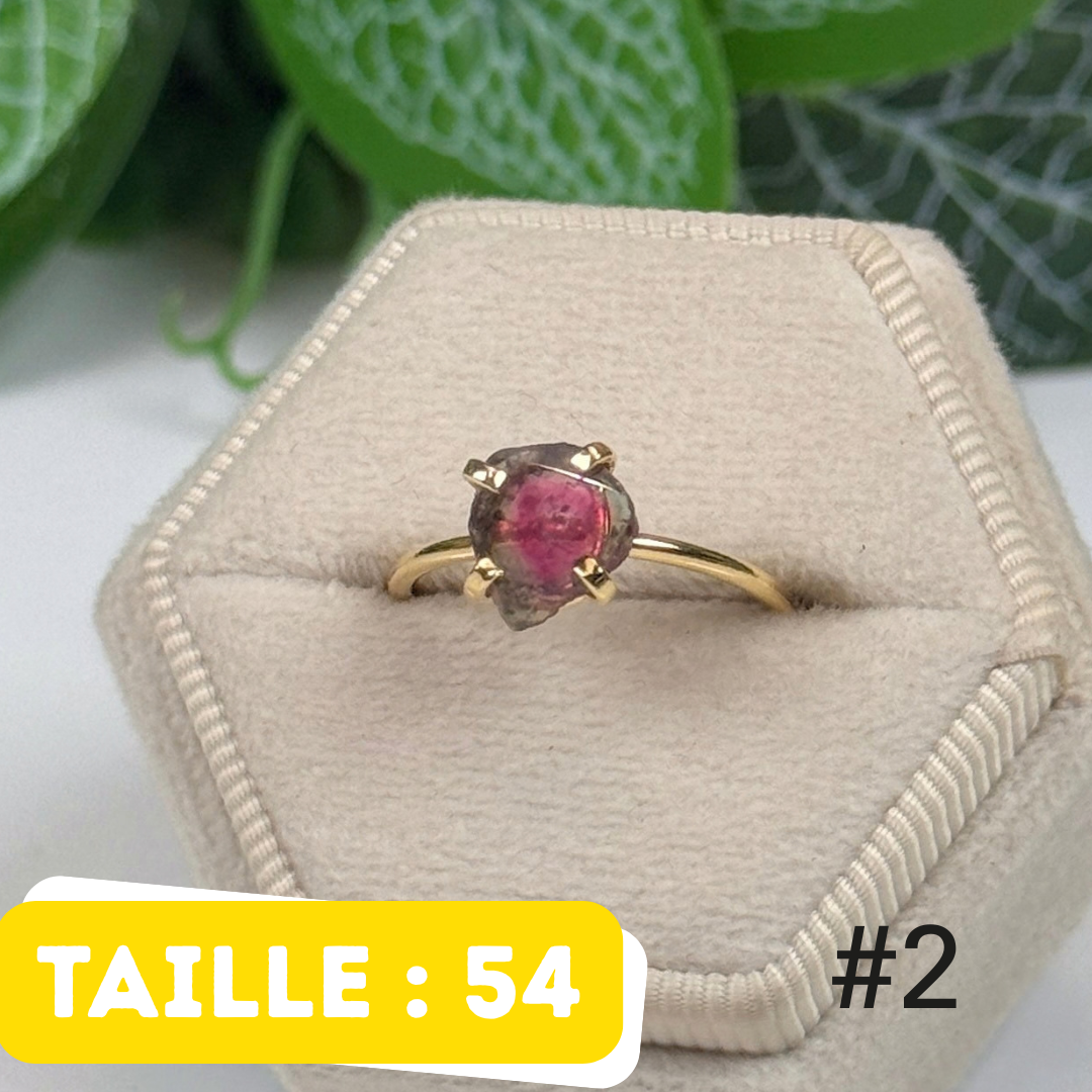 Bague Tourmaline Watermelon Argent 925 Plaqué Or #2
