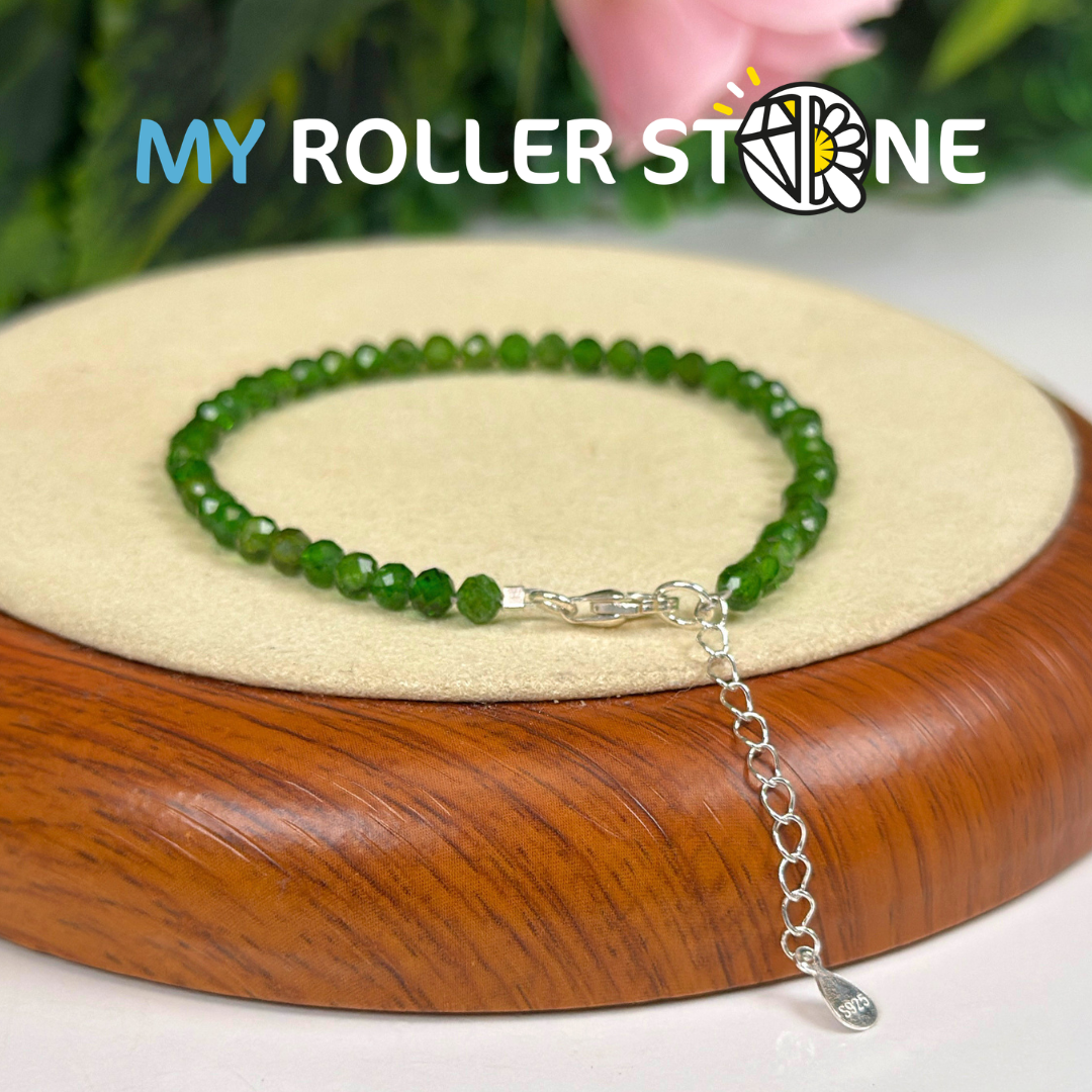 Bracelet Diopside facettée avec Fermoir Argent