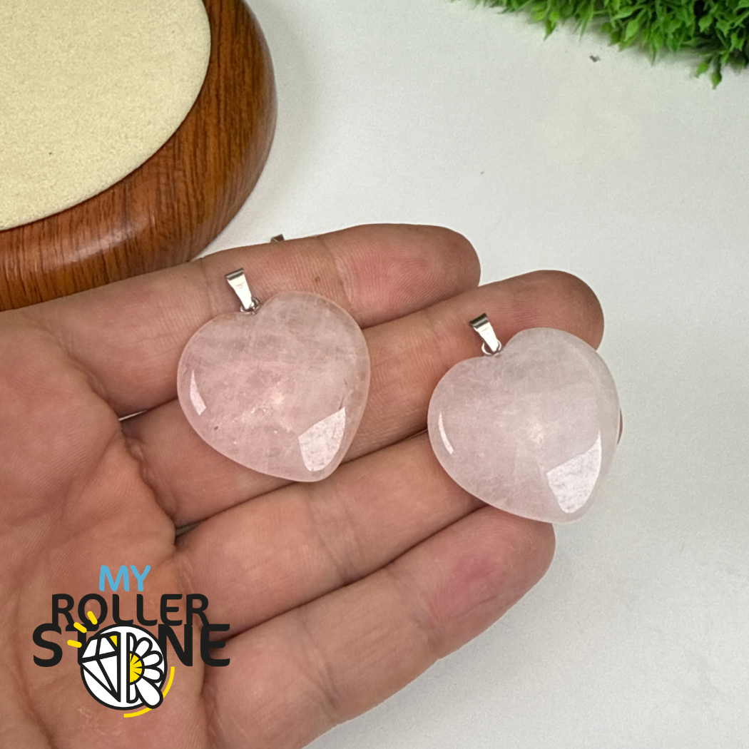 Grand Pendentif Coeur Quartz Rose