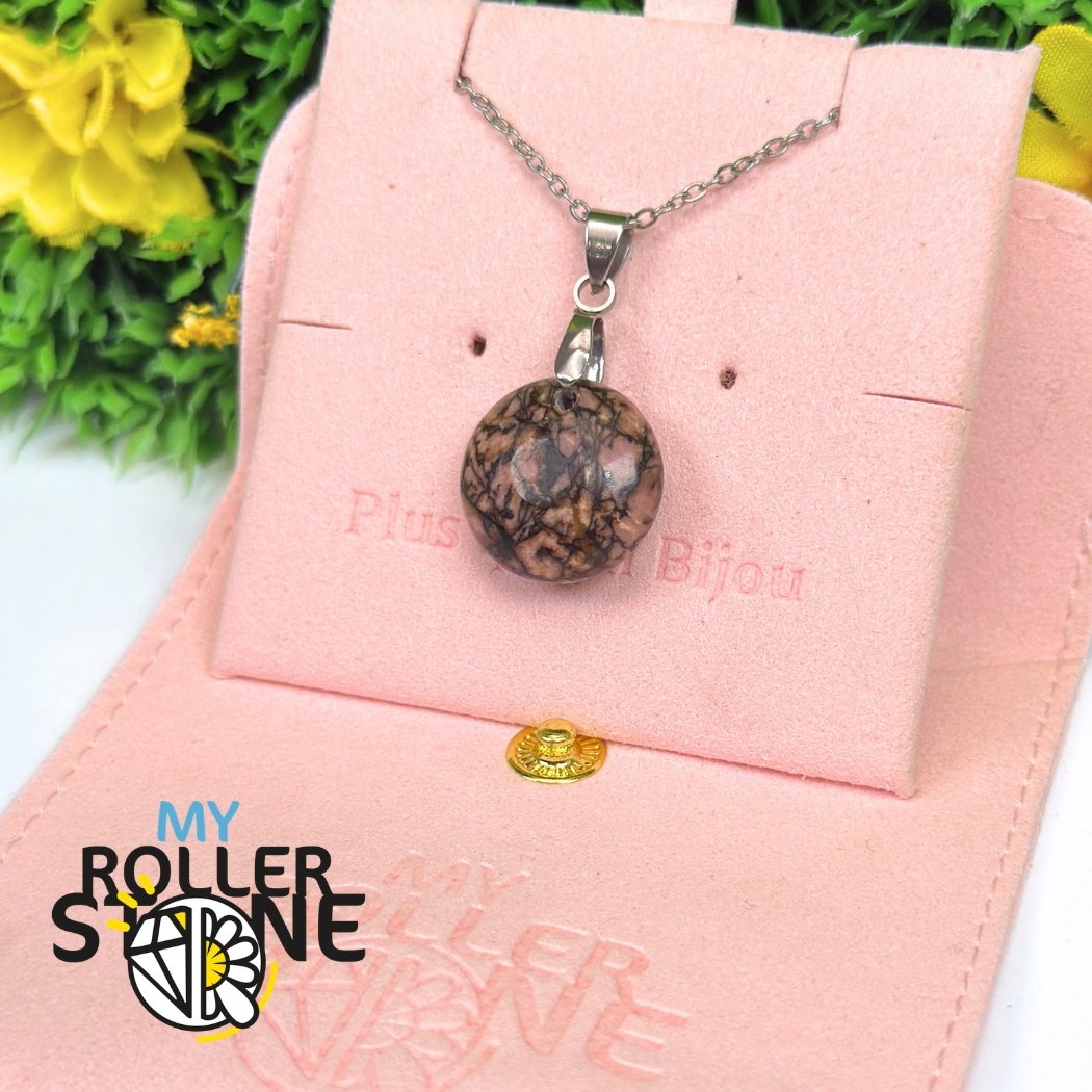 COLLIER Pendentif rond Rhodonite