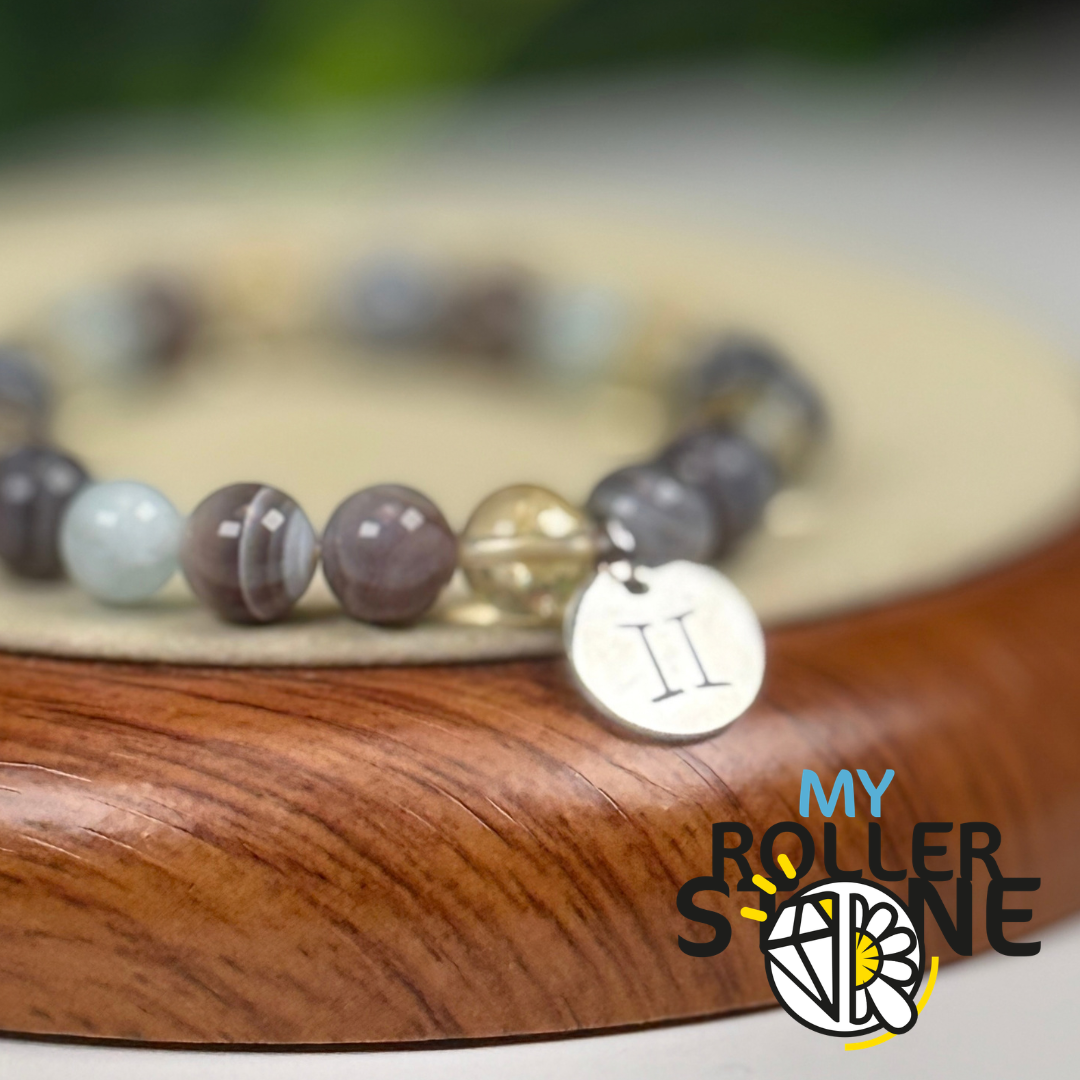 Bracelet Signe Lunaire Gémeaux – Agate du Botswana, Citrine & Aigue-marine
