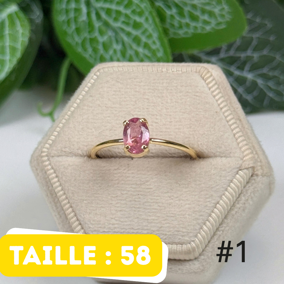 Bague Tourmaline Rose Argent 925 Plaqué Or #1