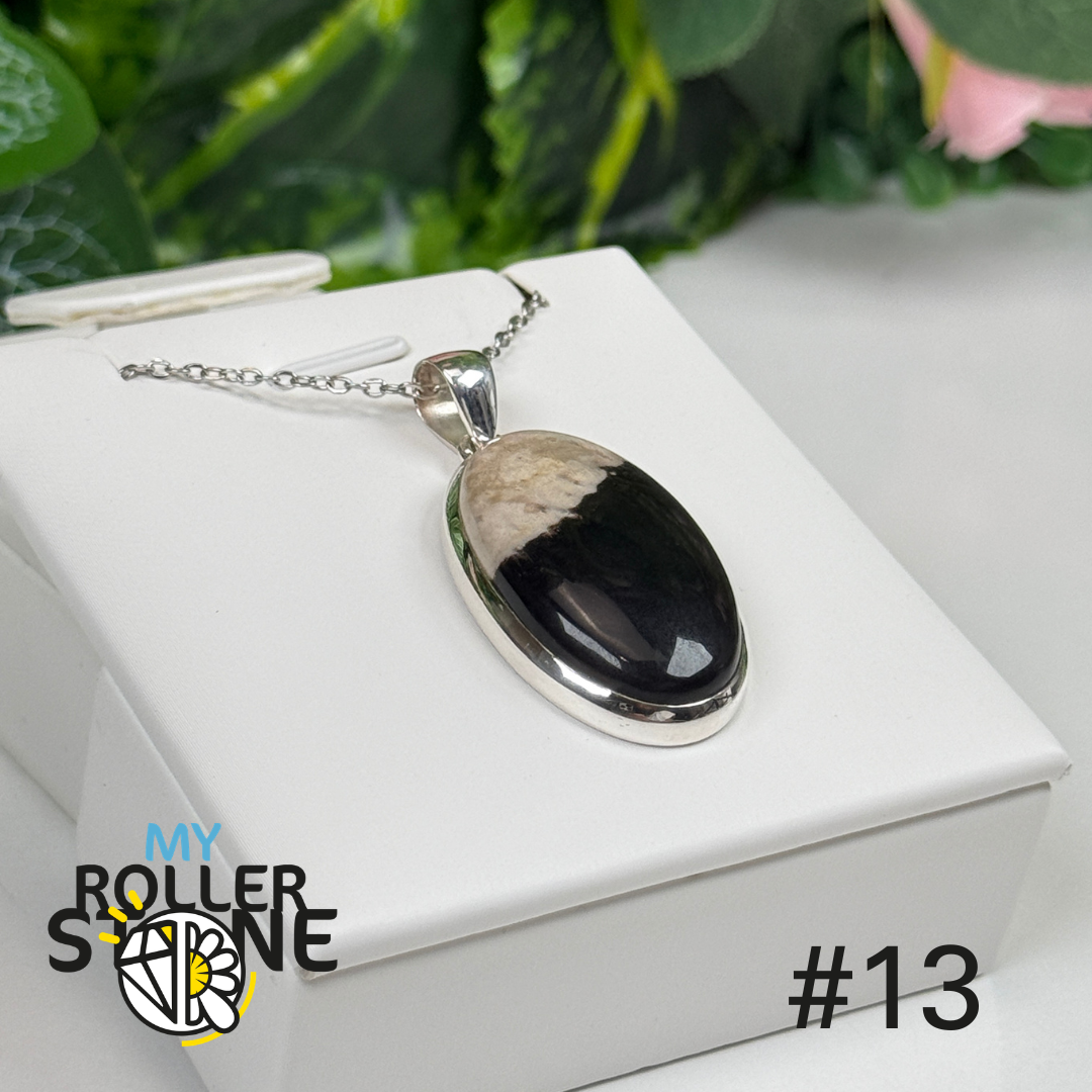 Pendentif argent 925 bois de palmier pétrifié #WP13