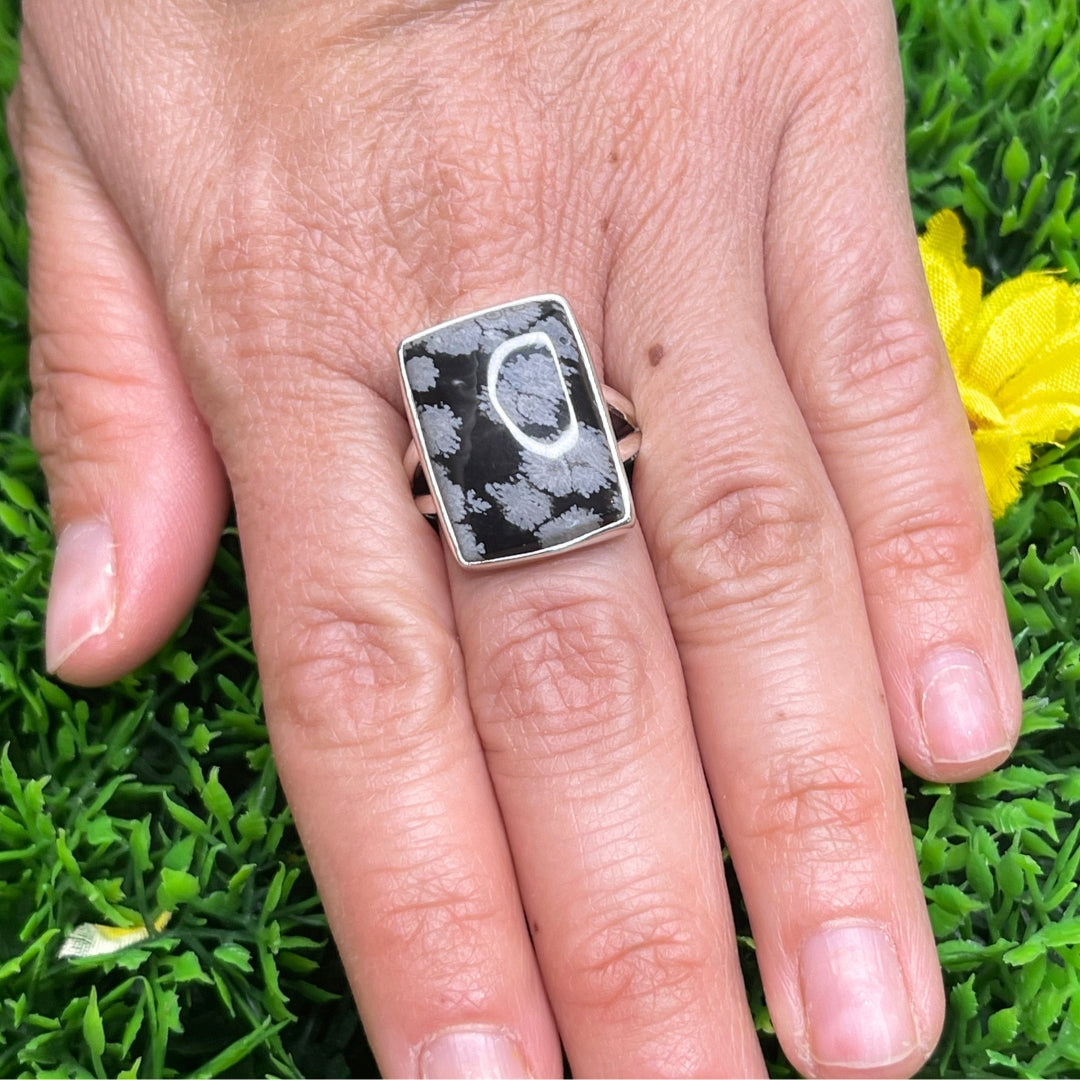 Bague en Obsidienne Flocon de Neige #10