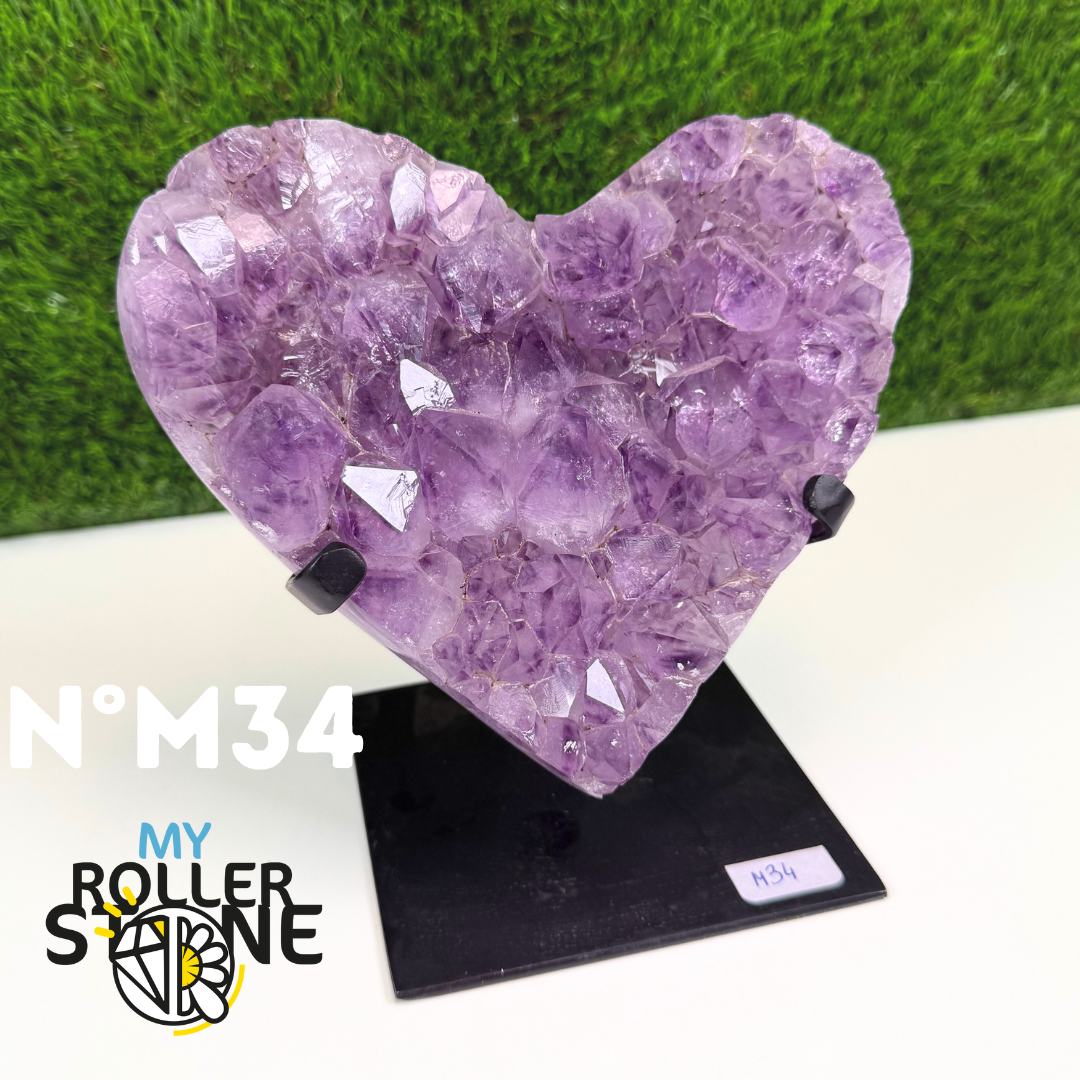Coeur Améthyste sur support métal noir #M34