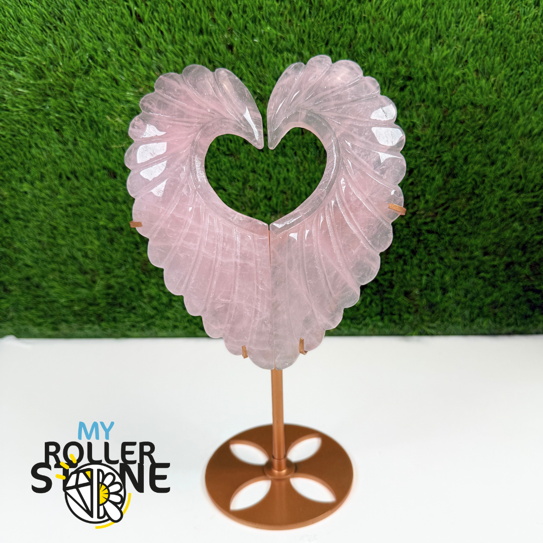 Coeur Ailé en Quartz rose sur Support