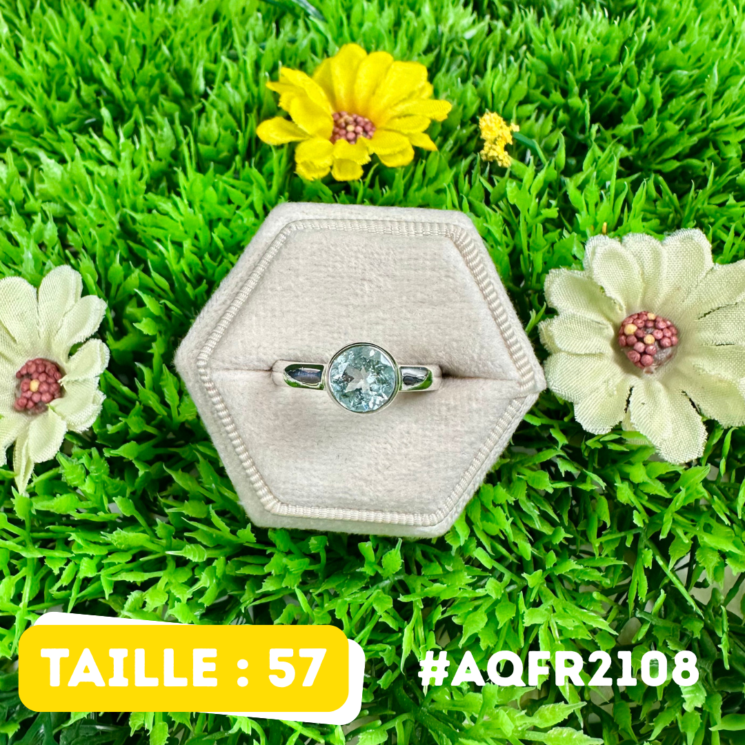 Bague Argent 925 Aigue-Marine Facettée #AQFR2108