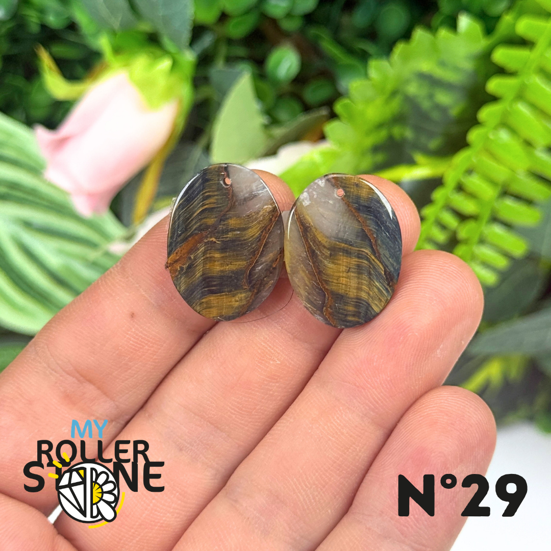 Paire de Cabochon percé en Oeil de Faucon pour Boucles d'oreilles