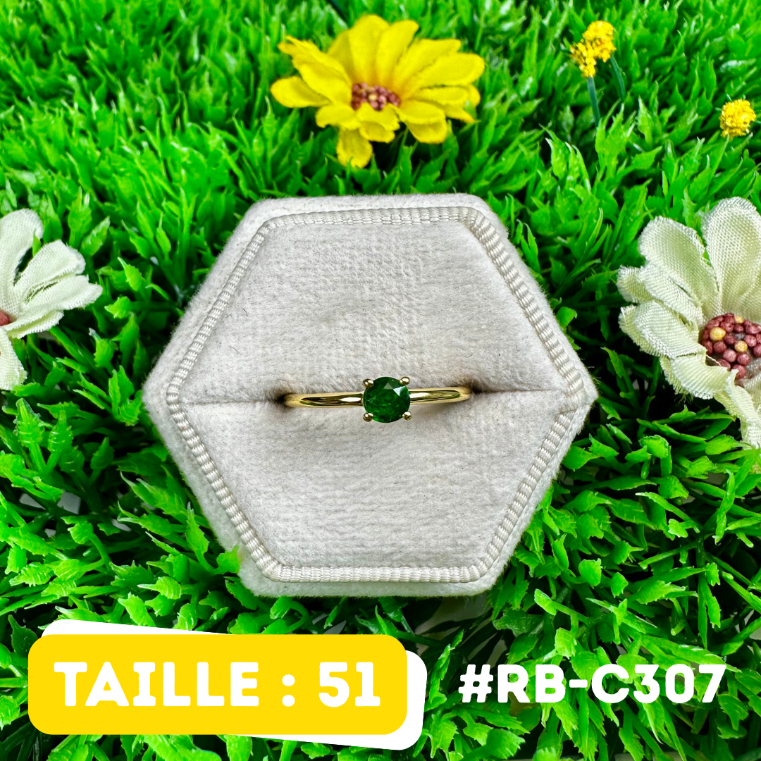 Bague Diopside Argent 925 Plaqué Or 18K Ovale (5 Tailles) (RB-C307)