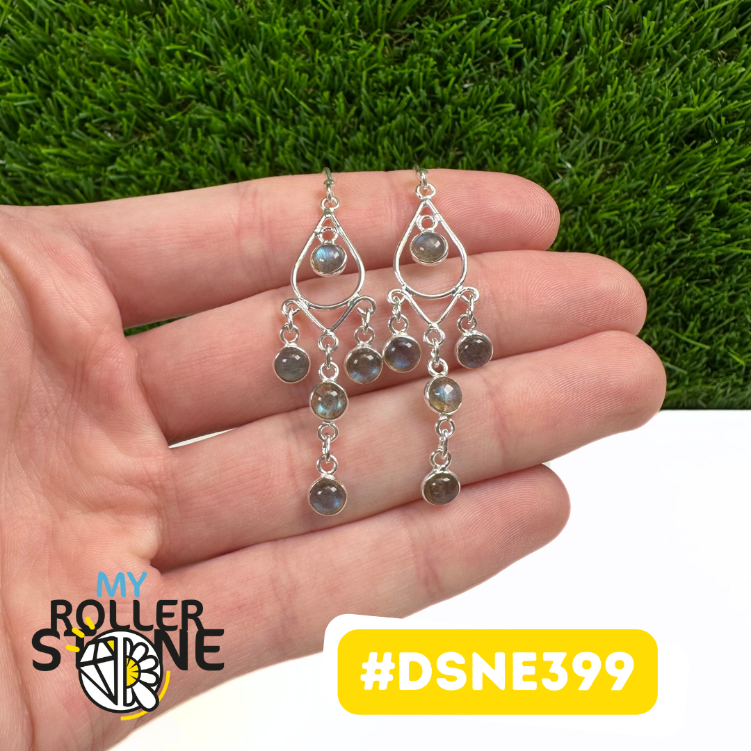 Boucles D'Oreilles Design Attrape Rêve Goutte Labradorite en Argent 925 #DSNE399